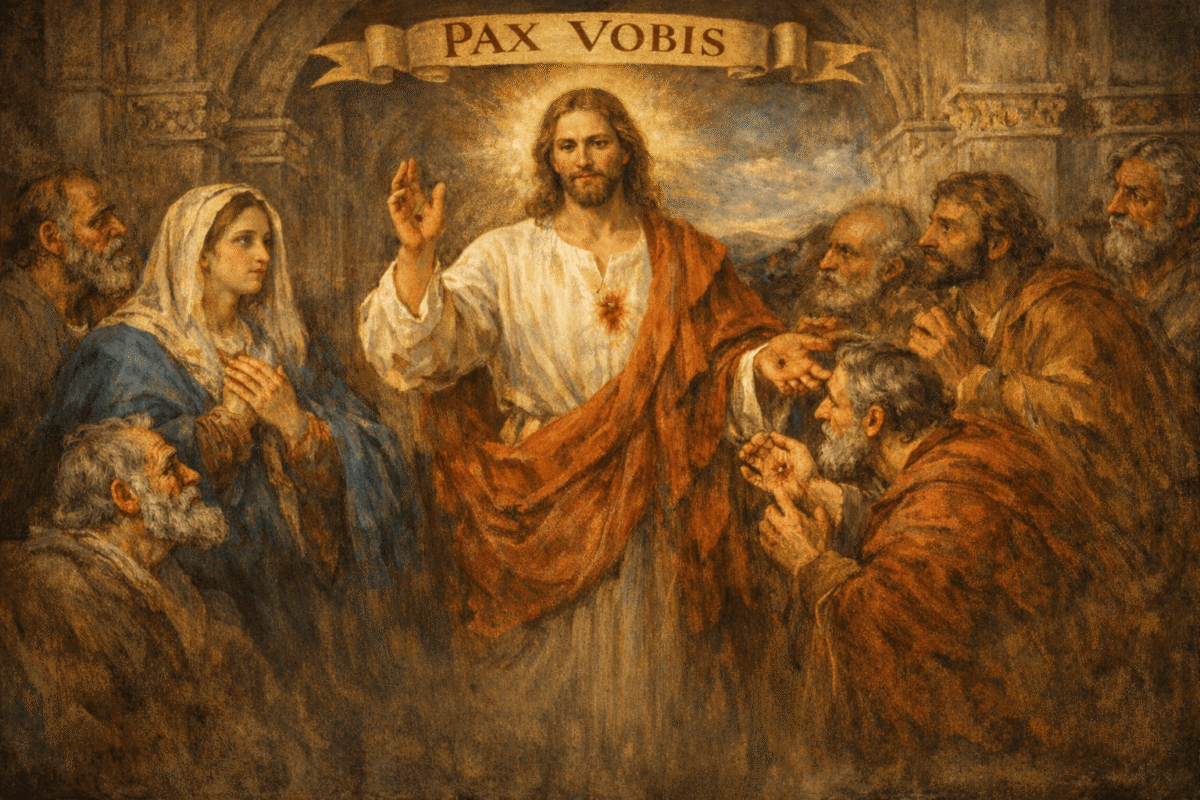 Pax vobis Maria — Maria no Cenáculo recebe a paz pascal do Ressuscitado (Lc 24,36)