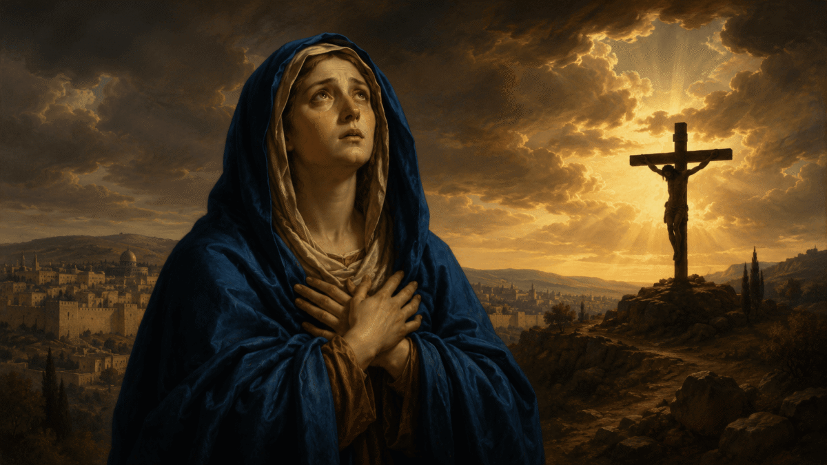Maria junto da Cruz no Calvário: stabat Mater, paz na tribulação com promessa da vitória pascal